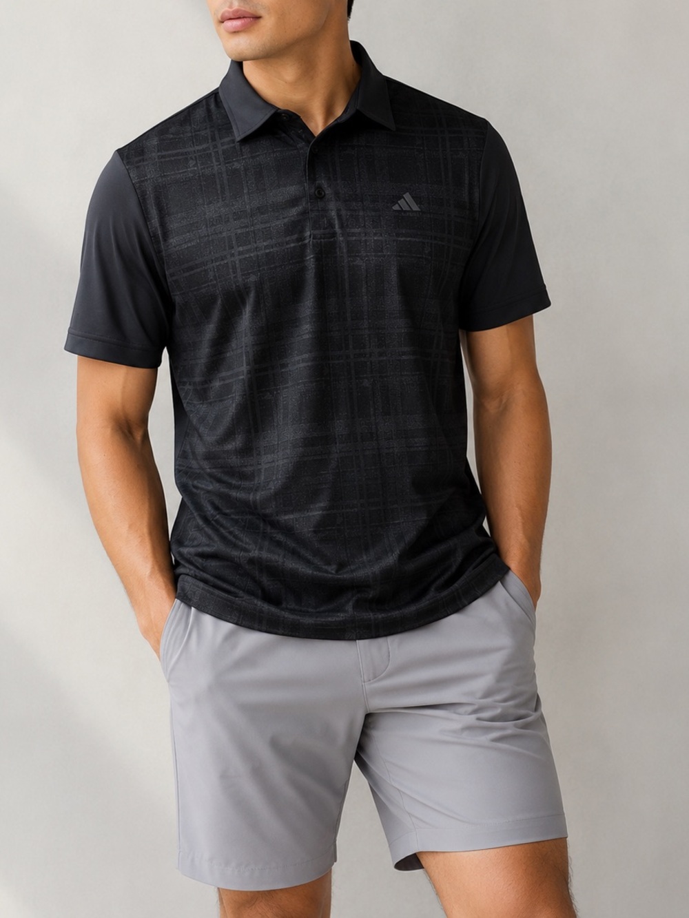 Adidas Men’s Core Front Polo Shirt Black Plaid Golf Athletic Size 2XL